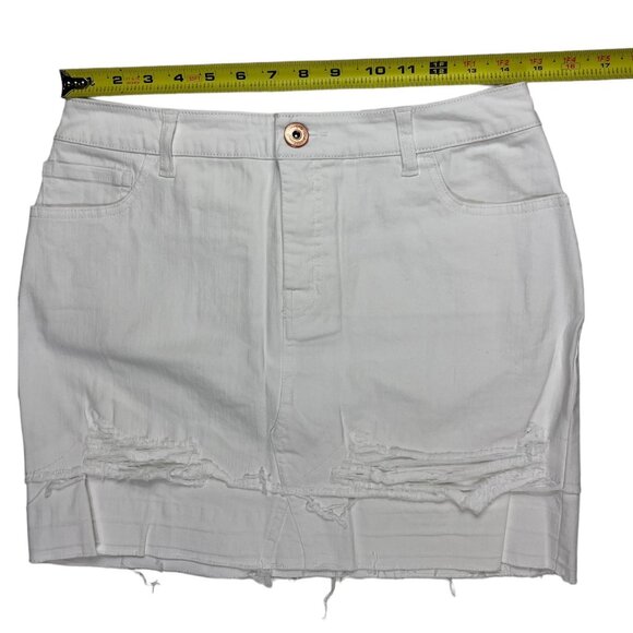INC International Concepts Factory Distressed Raw Hem White Mini Skirt Size 6 - Picture 9 of 16